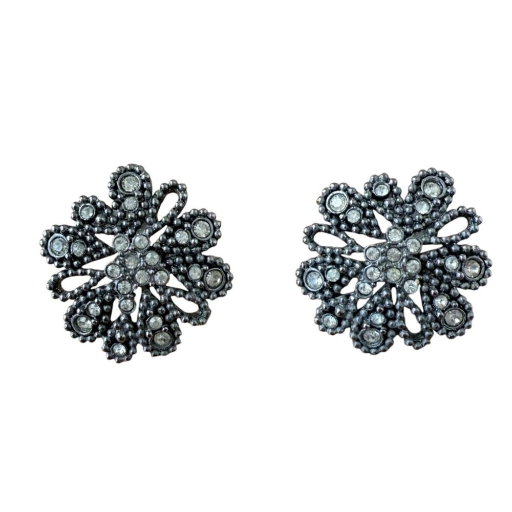 Chicos Silver-Tone Flower Crystal Stud Earrings